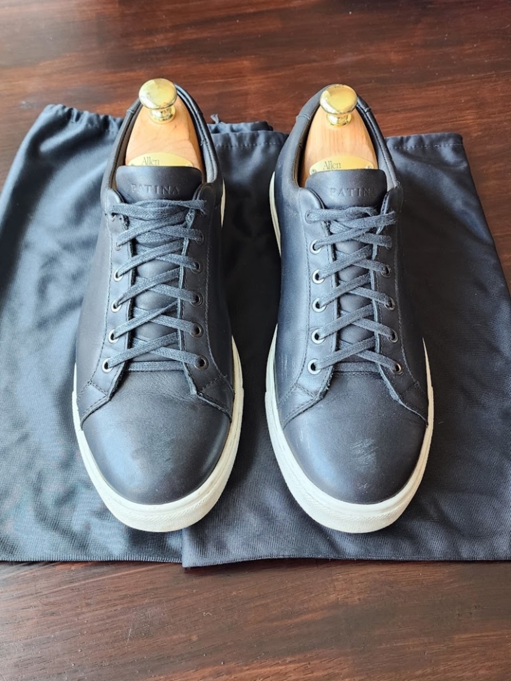 Patina by Portland Leather Black Leather Sneakers Men’s 9.5 – Minimal Low Top - Picture 2 of 11
